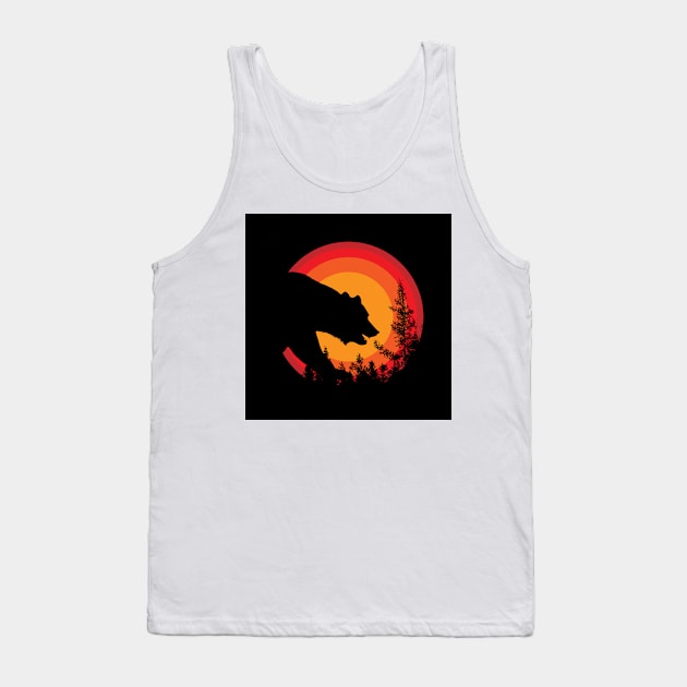 Cool Retro Bear Sunset Forest Tank Top by pdpress